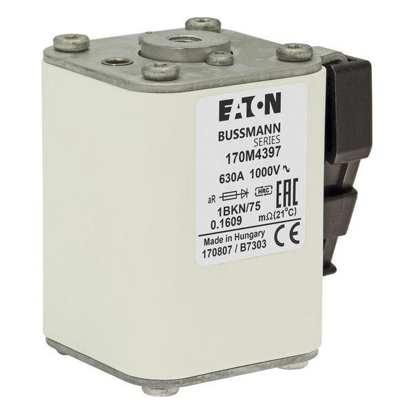 Fuse-link, high speed, 630 A, AC 1000 V, size 1, 53 x 69 x 74 mm, aR, IEC, UL, single indicator image 8