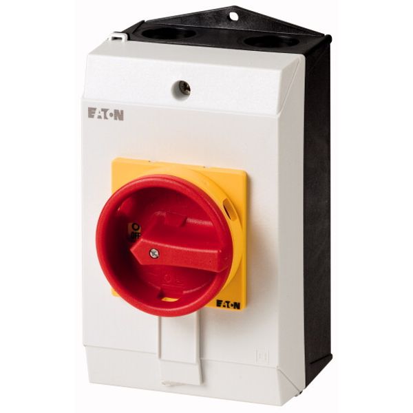 Safety switch, P1, 32 A, 3 pole, Emergency switching off function, With red rotary handle and yellow locking ring, Lockable in position 0 with cover i image 2