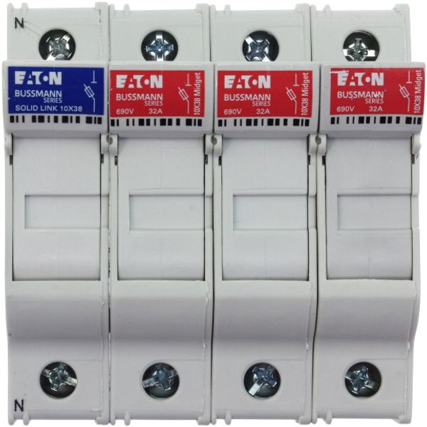 Fuse-holder, LV, 30 A, AC 600 V, 10 x 38 mm, 3P+N, UL, IEC, DIN rail mount image 3