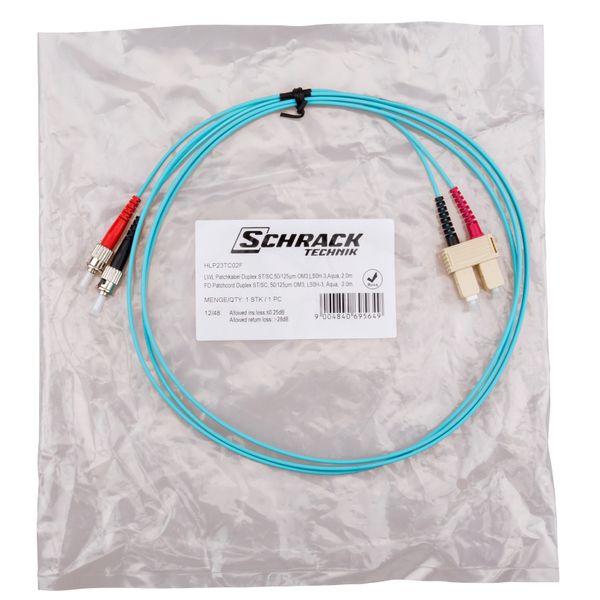 FO Patchcord Duplex ST/SC, 50/125æm OM3, LS0H-3, aqua, 5.0m image 4