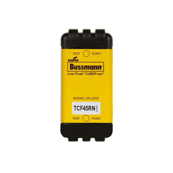 Eaton Bussmann series TCF fuse, Finger safe, 600 Vac/300 Vdc, 45A, 300 kAIC at 600 Vac, 100 kAIC at 300 Vdc, Non-Indicating, Time delay, inrush current withstand, Class CF, CUBEFuse, Glass filled PES image 2
