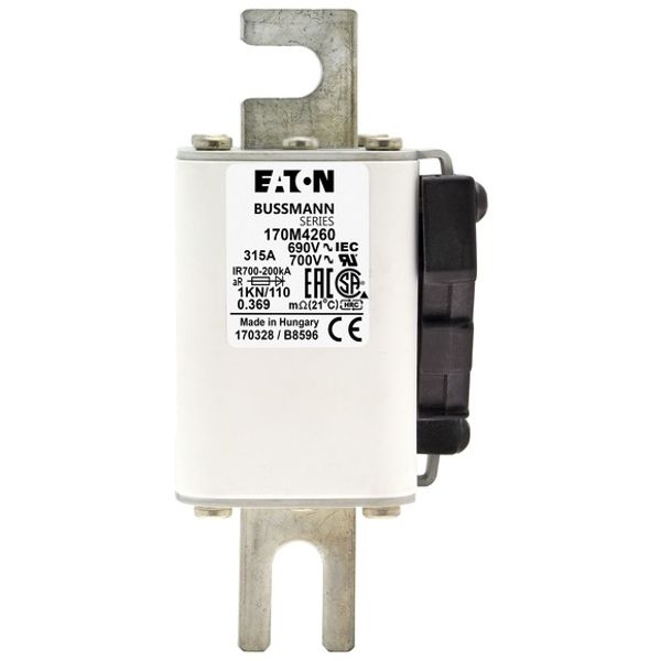 Fuse-link, high speed, 315 A, AC 690 V, DIN 1, 53 x 69 x 138 mm, aR, DIN, IEC, single indicator image 2