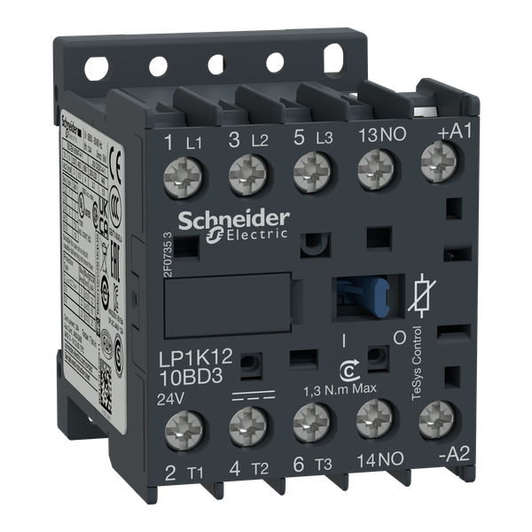 TeSys K contactor, 3P,AC-3, 440V, 12A, 1NO aux, 24V DC coil,with intergral suppression device image 4