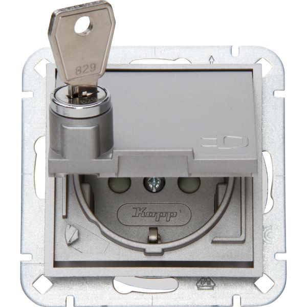 HK07 - Schutzkontakt-Steckdose, Klappdeckel, erhöhter Berührungsschutz, abschließbar, Farbe: stahl image 1