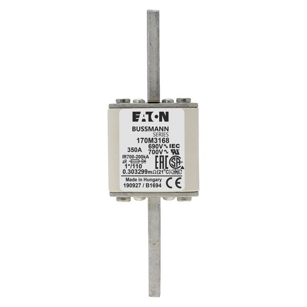 Fuse-link, high speed, 350 A, AC 690 V, compact size 1, 45 x 45 x 134 mm, aR, DIN, IEC, single indicator image 13