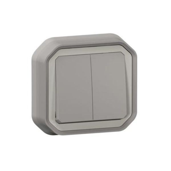 Plexo double alle-retour/push-button switch, Grey image 1