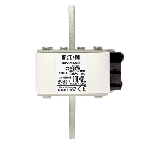 Fuse-link, high speed, 1800 A, AC 600 V, size 3, 76 x 92 x 135 mm, aR, IEC, UL, single indicator image 2