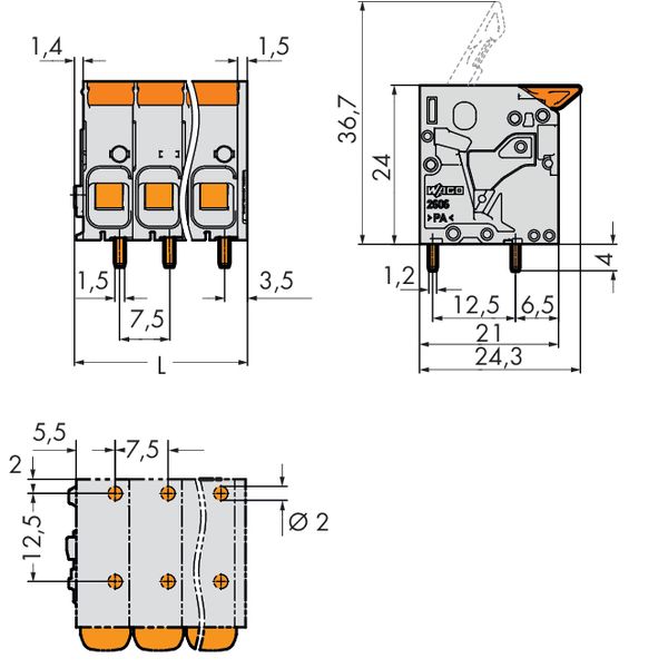 PCB terminal block lever 6 mm² gray image 5