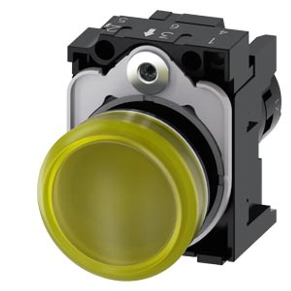 Indicator lights, compact, 22 mm, round, plastic, yellow, lens,  3SU1201-6AB30-1AA0 image 1