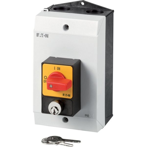 Panic switches, T3, 32 A, surface mounting, 3 pole, with red thumb grip and yellow front plate, Cylinder lock SVA image 4