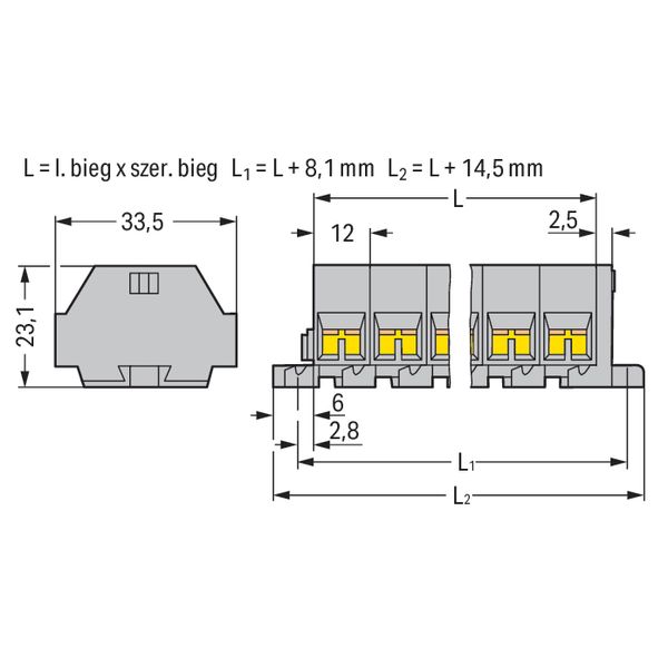 4-conductor terminal strip without push-buttons with fixing flanges gr image 3