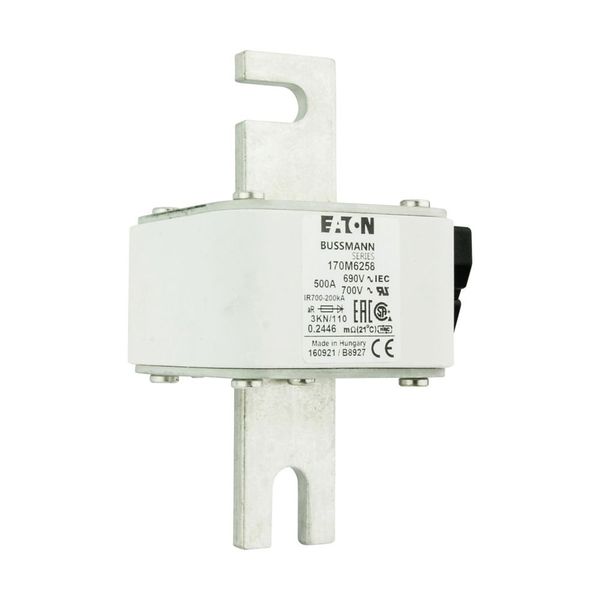 Fuse-link, high speed, 500 A, AC 690 V, DIN 3, 76 x 92 x 139 mm, aR, DIN, IEC, single indicator image 11