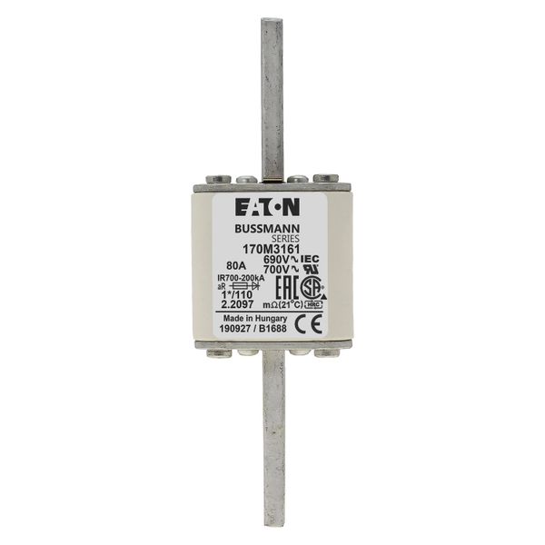 Fuse-link, high speed, 80 A, AC 690 V, compact size 1, 45 x 45 x 134 mm, aR, DIN, IEC, single indicator image 15