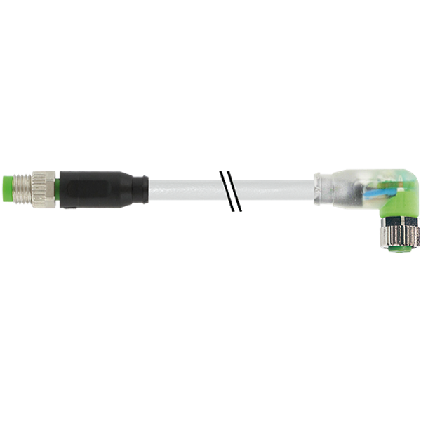 M8 male 0° / M8 female 90° A-cod. LED PUR 3x0.25 gy UL/CSA+drag ch. 5m image 1