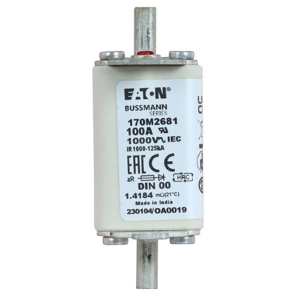 Fuse-link, high speed, 100 A, AC 1000 V, DIN 00, aR, DIN, IEC, single indicator, live gripping lugs image 19