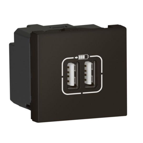 Prise double USB Type-A Mosaic 3A 15W 2 modules - noir mat image 1