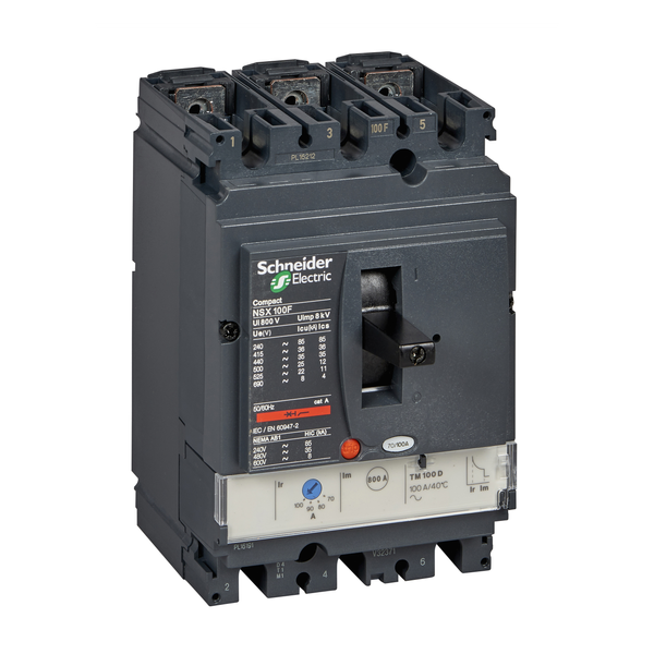 circuit breaker ComPact NSX100F, 36 kA at 415 VAC, TMD trip unit 40 A, 3 poles 3d image 5