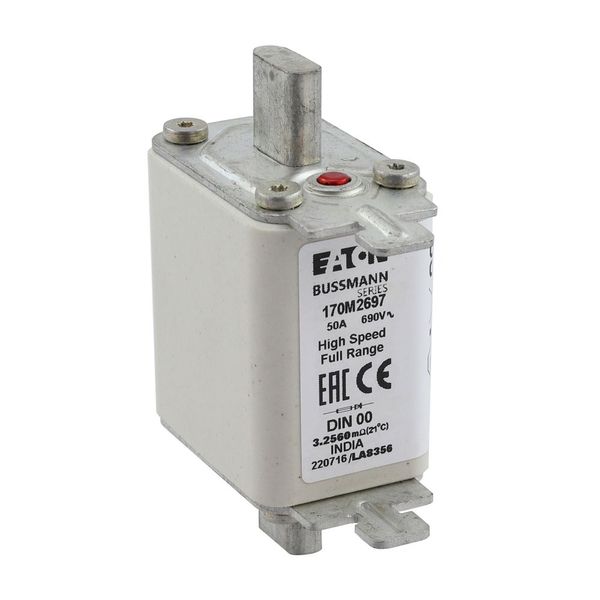 Fuse-link, high speed, 50 A, AC 690 V, DIN 00, 30 x 60 x 79 mm, gR, DIN, IEC, single indicator image 8