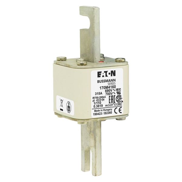 Fuse-link, high speed, 315 A, AC 690 V, DIN 1, 53 x 66 x 138 mm, aR, DIN, IEC, single indicator image 8