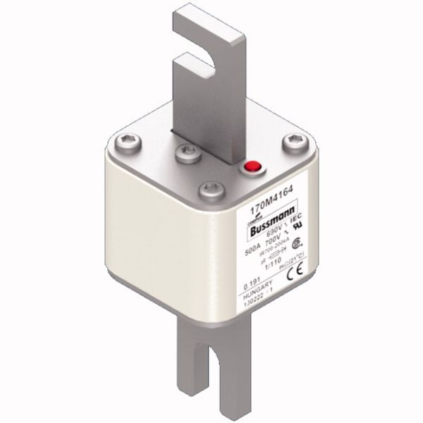 Fuse-link, high speed, 500 A, AC 690 V, DIN 1, 53 x 66 x 138 mm, aR, DIN, IEC, single indicator image 2