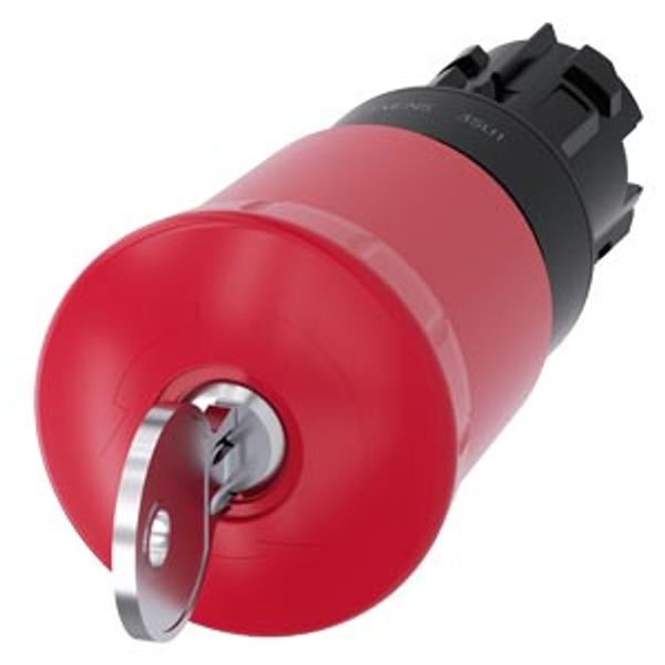 EMERGENCY STOP mushroom pushbutton, 22 mm, round, plastic, red, 40 3SU1000-1HS20-0AA0-Z X90 image 1