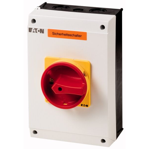 Safety switch, P3, 63 A, 3 pole, Emergency switching off function, With red rotary handle and yellow locking ring, Lockable in position 0 with cover i image 1