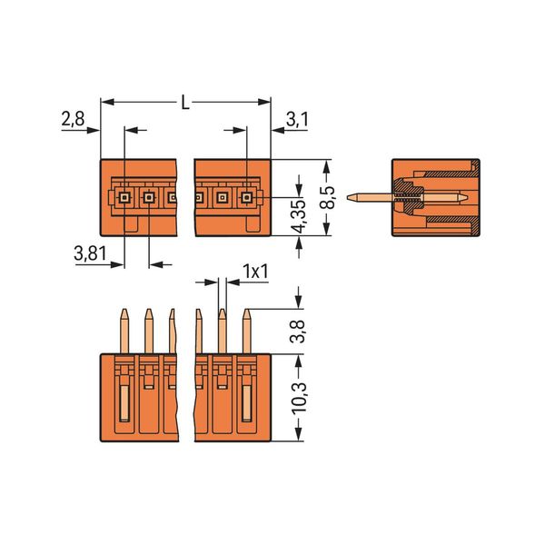 THT male header 1.0 x 1.0 mm solder pin straight orange image 2