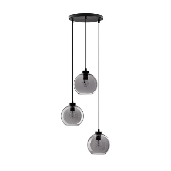 Smoky Glass  Black Cord  Black Metal Base   LED E27 3x12 Watt 230 Volt   IP20 Bulb Excluded  D: 30 H: 145 cm Adjustable height image 1