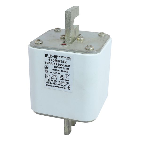 Fuse-link, high speed, 500 A, AC 1250 V, size 3, 76 x 90 x 139 mm, aR, DIN, IEC, single indicator image 25