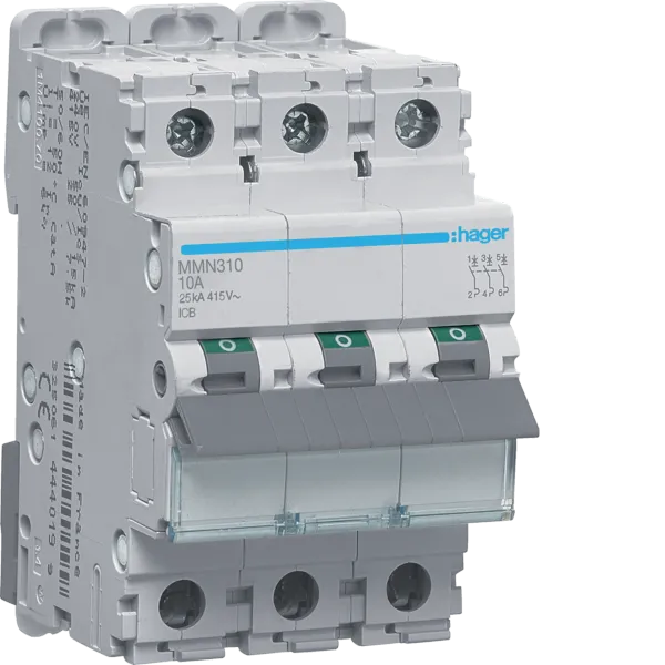 Magnetic circuit breaker 3P 10A 25kA 3M image 1