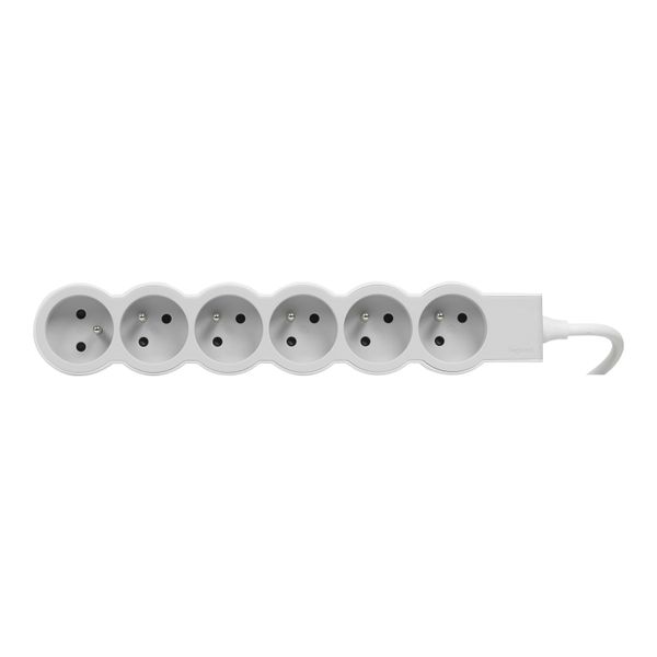 Extra-flat power strip extension equipped with 6 2P+E 16A 3680W sockets with 1.5m long cord - white and light gray image 1