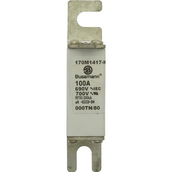 Fuse-link, high speed, 100 A, AC 690 V, size 000, 21 x 40 x 100 mm, aR, DIN, IEC, single indicator image 2