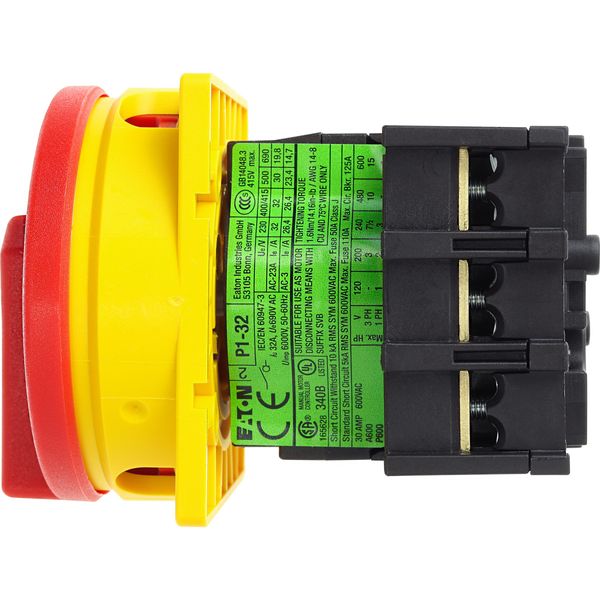 Main switch, P1, 32 A, flush mounting, 3 pole, Emergency switching off function, With red rotary handle and yellow locking ring image 24