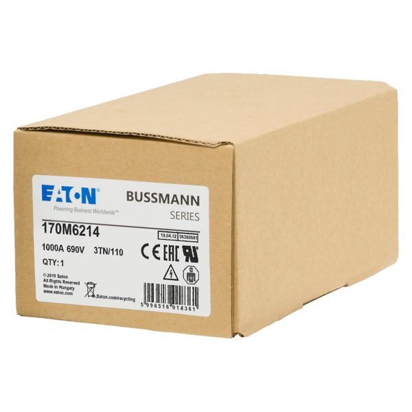 Fuse-link, high speed, 1000 A, AC 690 V, DIN 3, 76 x 90 x 139 mm, aR, DIN, IEC, type T indicator image 15