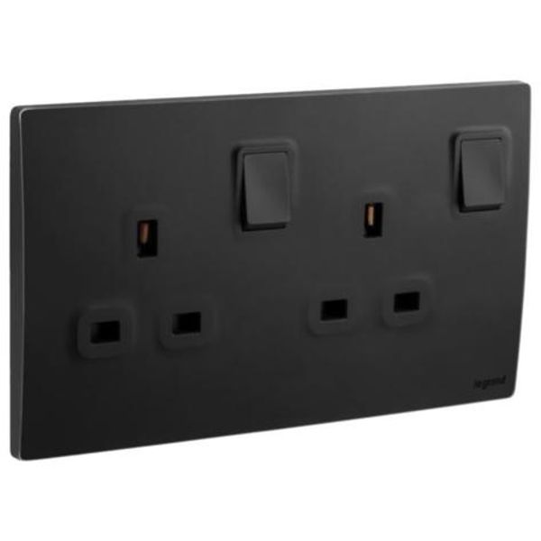 Mallia Senses 2 gang BS switched socket outlet double pole - 13A image 1