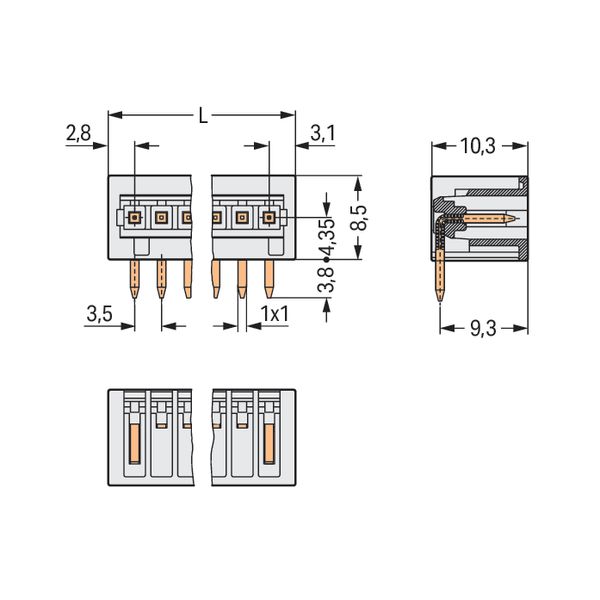 THT male header 1.0 x 1.0 mm solder pin angled light gray image 4