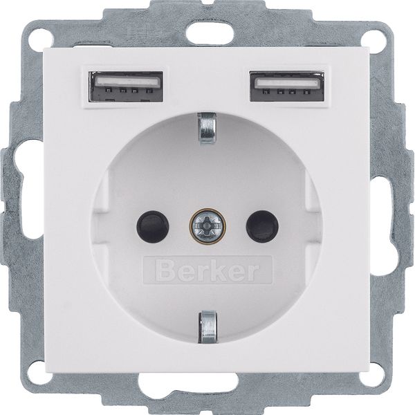 SCHUKO socket outlet/USB A-A, Q.1/Q.3/Q.7/Q.9, polar white velvety image 1