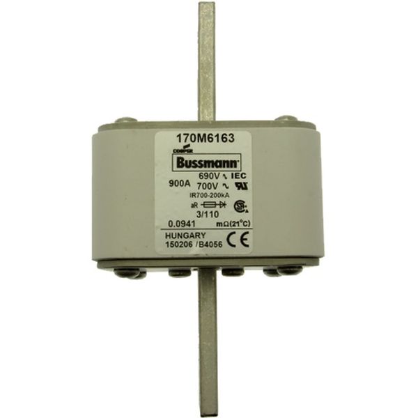 Fuse-link, high speed, 900 A, AC 690 V, DIN 3, 76 x 90 x 139 mm, aR, DIN, IEC, single indicator image 2