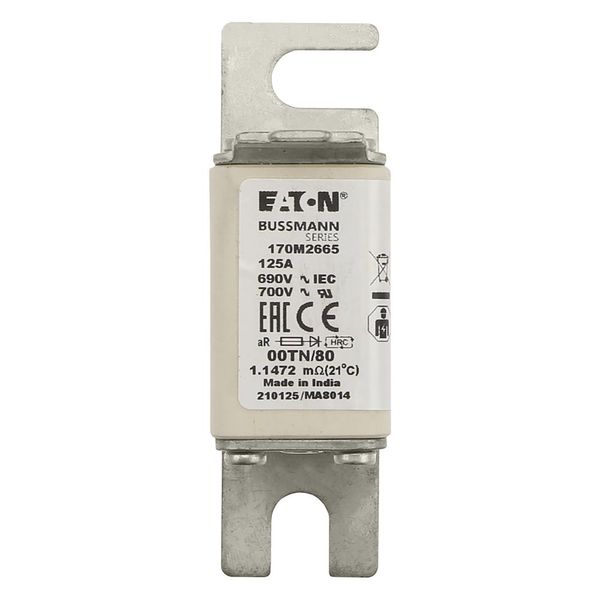 Fuse-link, high speed, 125 A, AC 690 V, DIN 00, aR, DIN, IEC, single indicator, live gripping lugs image 3