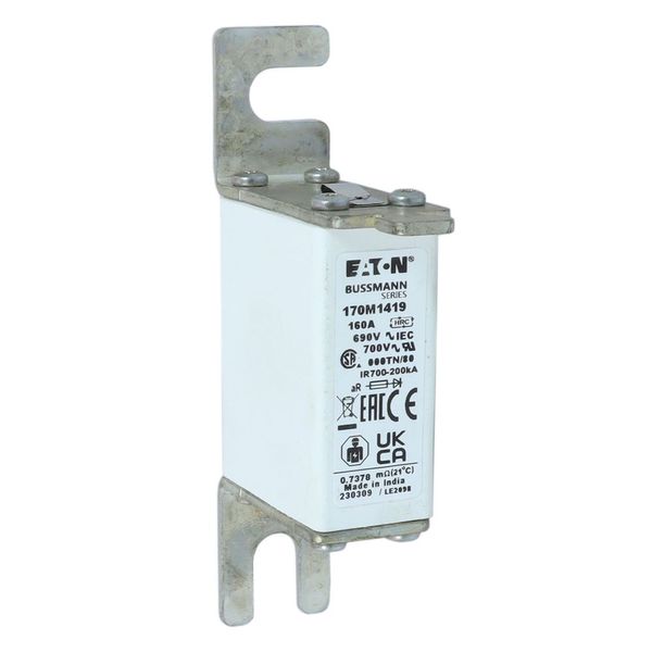 Fuse-link, high speed, 160 A, AC 690 V, DIN 000, aR, DIN, IEC, single indicator, live gripping lugs image 11