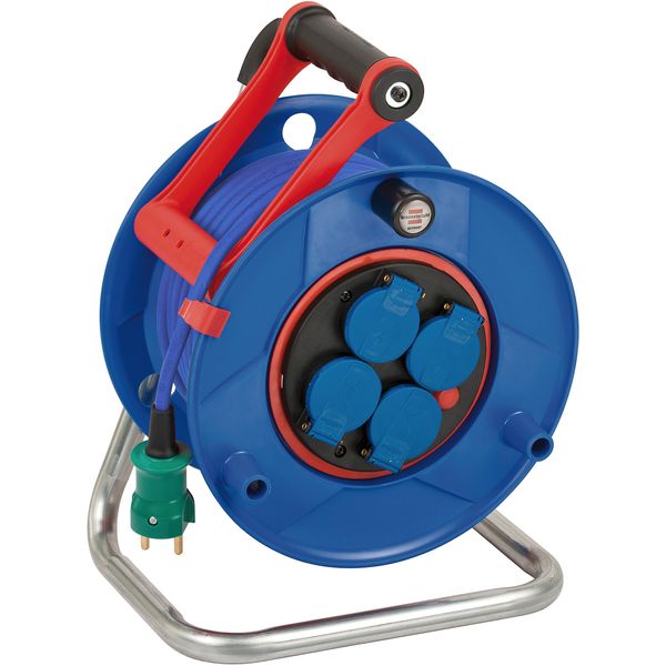 Garant Bretec 240 IP44 cable reel 4 ways blue  25m N07V3V3-F 3G1,5 sockets / thermo *DK* image 1