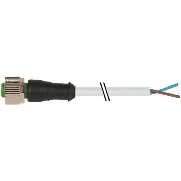 M12 female 0° A-cod. with cable PUR 2x0.5 gy UL/CSA+drag ch. 0.3m image 1