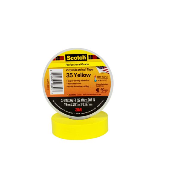 Scotch® Vinyl Color-Coding Electrical Tape 35, Yellow, 19 mm x 20 m image 1