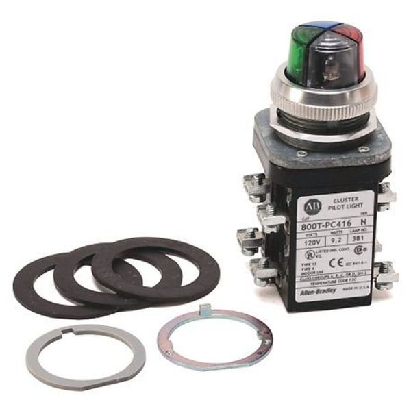 Allen-Bradley, 800T-PCL216, 30.5mm Cluster Pilot Light, 2 Unit Cluster-LED, Transformer, 120V AC 50/60 Hz, Std. Unit image 1