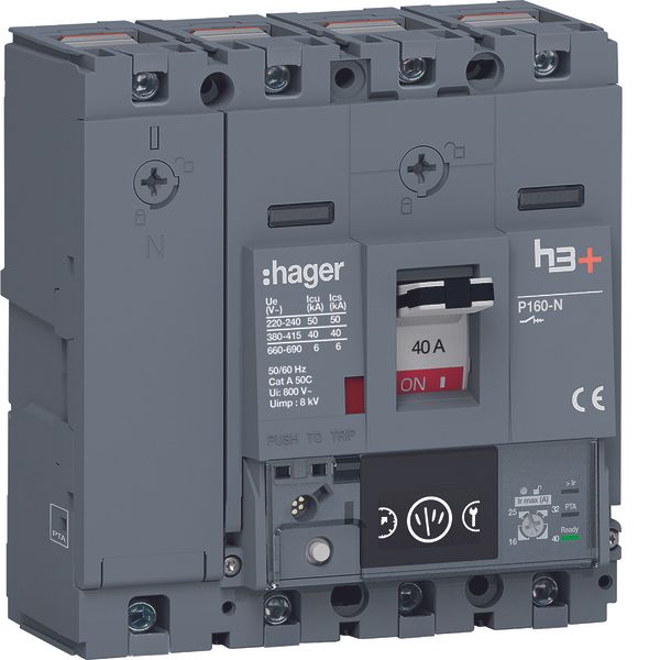 Moulded Case Circuit Breaker h3+ P160 Energy 4P4D N0-50-100% 40A 40kA  image 1