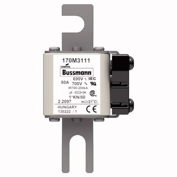 Fuse-link, high speed, 80 A, AC 690 V, compact DIN 1, 45 x 59 x 104 mm, aR, DIN, IEC, single indicator image 1