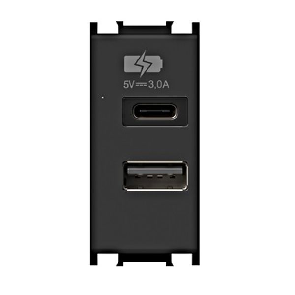 USB 2-gang power supply, 5V, 3A, 1M, black image 1