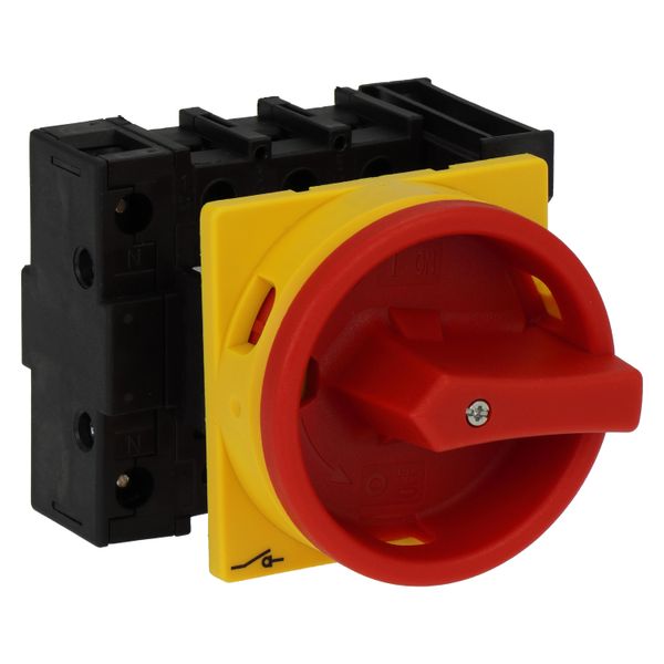 Main switch, P1, 40 A, flush mounting, 3 pole + N, 1 N/O, 1 N/C, Emergency switching off function, With red rotary handle and yellow locking ring, Loc image 20