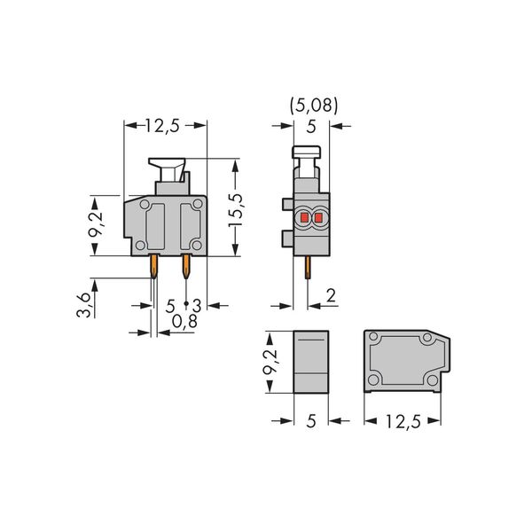 Stackable 2-conductor PCB terminal block push-button 0.75 mm² gray image 1