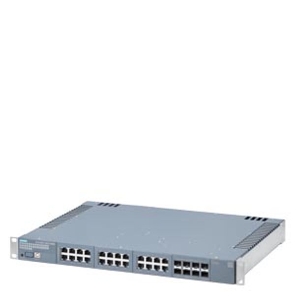 SCALANCE XR524-8WG; managed IE switch, 19" rack; 24x 10/100/1000 Mbps RJ45 port; 8x 1G/10G SFP+ port; LED diagnostics; select/set button; PROFINET IO device, network management,  6GK5532-2SR00-3AR3 image 1